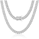 TRIPOD JEWELRY 8mm Real 14K or White Gold Plated Diamond Iced Out Cuban Link Chain or Bracelet Hip Hop Miami Prong-Setting Necklace Choker for Men Women