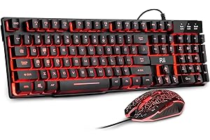 Rii Gaming Keyboard and Mouse Set, 3-LED Backlit Mechanical Feel Business Office Keyboard, Colorful Breathing Backlit Mouse for Working or Primer Gaming, Office Device (RK108)