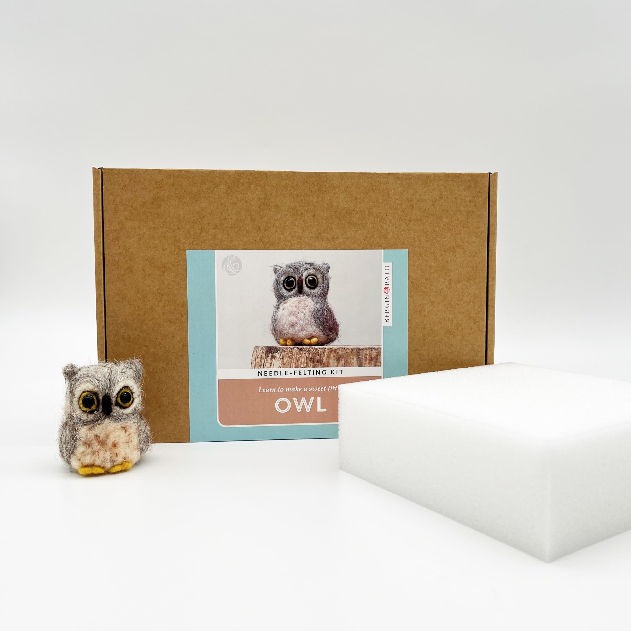 Bergin & Bath Needle Felting Kit, Owl. Make a Sweet Little owl with This Planet Friendly Craft kit for Adults and Teens. (with Felting Mat)