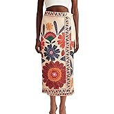 Talakeno Womens Floral Wrap Midi Skirt Summer Adjustable Tie Side Casual High Waist A Line Beach Boho Long Flared Skirts