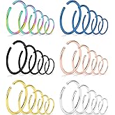 Dyknasz 15-30Pcs 22-18G Nose Rings Hoop Surgical Steel Fake Nose Ring Tragus Cartilage Helix Piercing Earring Hoops Septum Lip Ring 6-14MM for Women Men