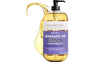 Cosmetasa Lavender Massage Oil for Massage Therapy - All Natural, Cruelty-Free & Spa Quality Skin Therapy Oil, Calming & Soothing Care - Lavender, Geranium & Grapeseed Oil (8.8 oz)