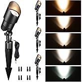 Varmtalys Landscape Spotlights Low Voltage - 2700K/3000K/3500K/4000K/5000K Selectable Uplights, 12V Wired LED Spot Lights Outdoor Waterproof, Aluminum Black for Outside Trees Wall 4 Pack