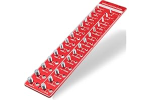 28 Nut and Bolt Thread Checker, Kinok Bolt Size and Thread Gauge, 14 Standard & 14 Metric Sizes Bolt and Nut Identifier Gauge with Inch and Centimeter Ruler,All-Metal Board (Red Square)