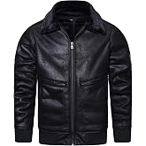 HOOD CREW Men&rsquo;s Faux Fur Leather Jacket Bomber Coats | Fleece Lined Coat, Winter Outerwear, Vintage, Flight Aviator, Faux Suede, Multi-pockets