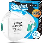 benehal N95 Masks for Adults, NIOSH Approved Disposable Mask, White 20-Pack | Adjustable Headstraps, Individually Wrapped, Adjustable Nose Clip, 5-Ply Particulate Respirators N95 Mask, Glasses-friendly