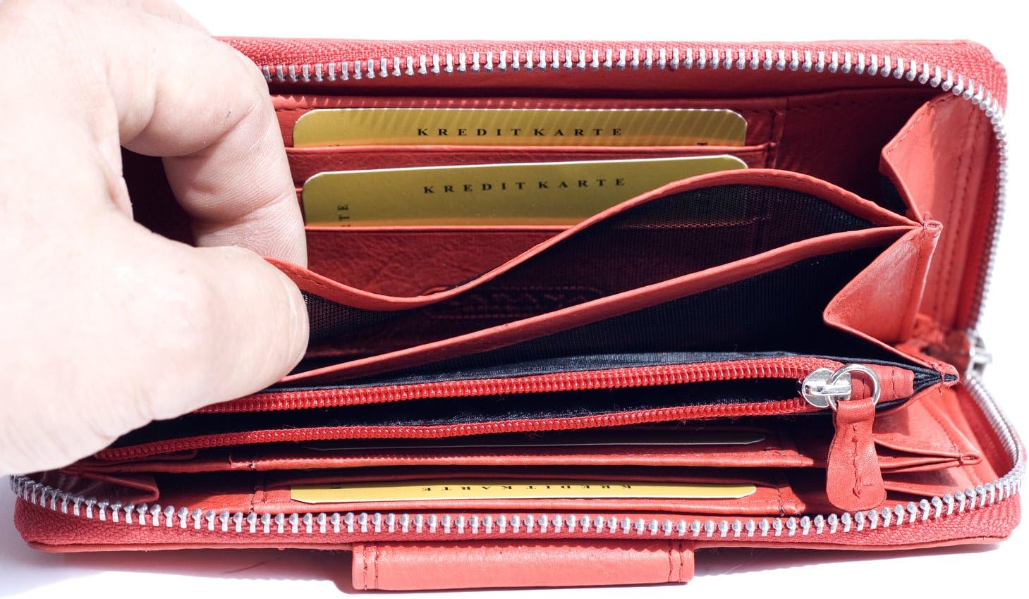 Women's red Metal Zip-Around Genuine Leather Wallet - Image 3