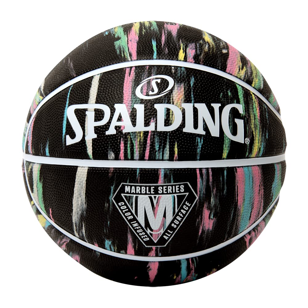 Spalding - Marble Series Black Pastel - Size 5 - Rubber Basketball - Outdoor Basketball - Excellent Grip - For Kids