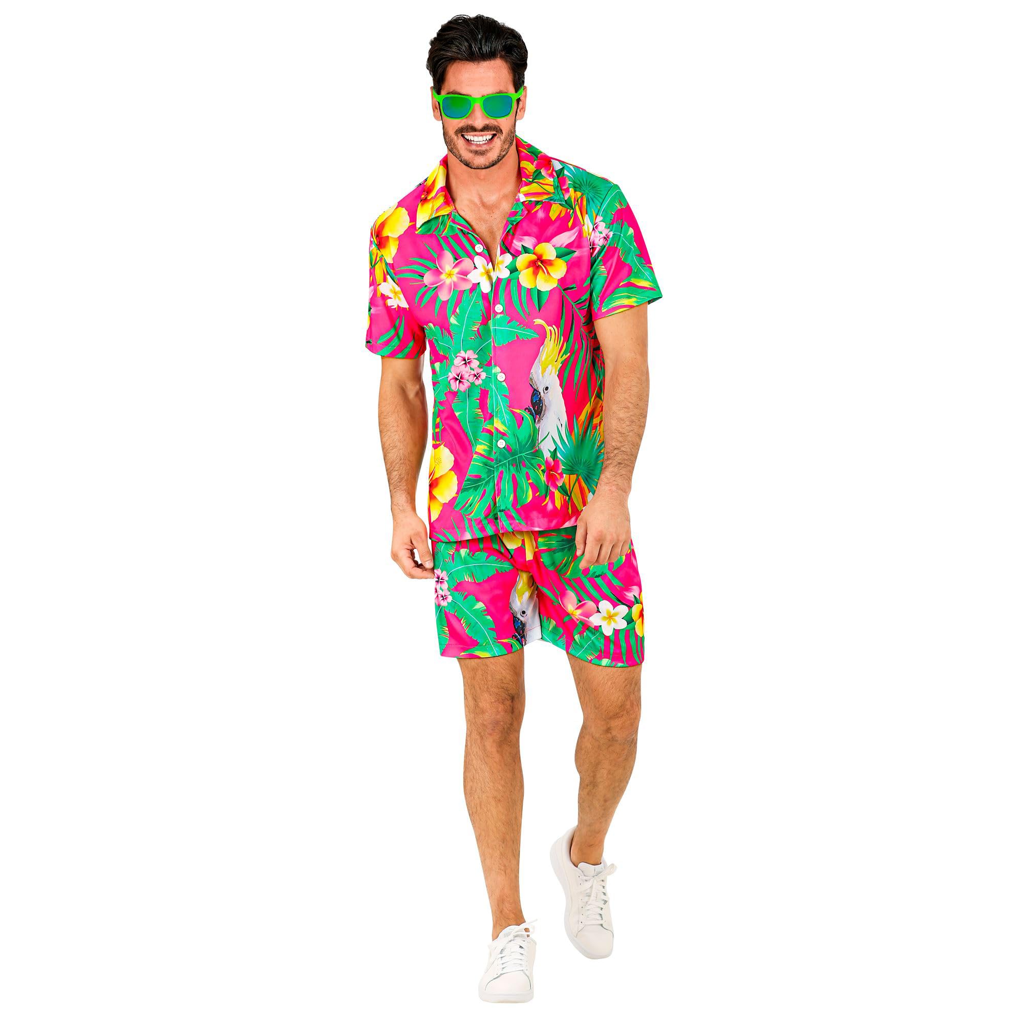WIDMANN - Hawaiian outfit, short sleeve shirt and shorts, flowers, aloha, beach party, fancy dress