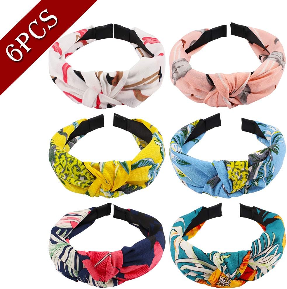 Jaciya 6 Pieces Knotted Headbands for Women Turban Headbands for Women Wide Floral Headbands for Women Knot Headband 6 Colors