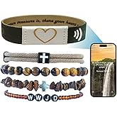 Fancypost 5PC Bible Verse Bracelets,WWJD Christian Scripture Elastic Scan Wristbands,Crystal Cross Faith Beads Bracelet,Braided Rope Handchain Jewelry for Women Men