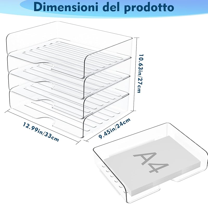 4 Vassoi Per Lettere In Acrilico, Qualità Premium, Trasparenti, Impilabili