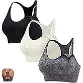 3Pack Sports Maternity Nursing Bra for Breastfeeding Medium-Impact Workout Yoga Bra for Pregnancy Women
