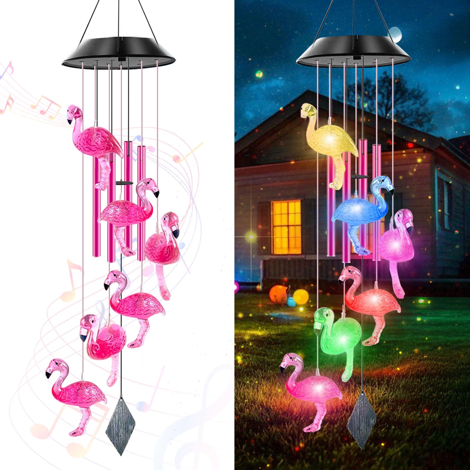 JYPS Solar Wind Chimes For Outside, 40" Hanging Lantern Wind Chimes Outdoor Garden