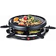 salton 6 Person Raclette Indoor Electric Cheese Round Party Grill with Raclette Pans and Spatulas, Recipes Included, 900 Watt