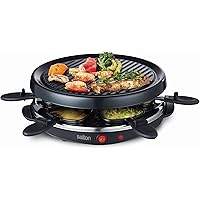 salton 6 Person Raclette Indoor Electric Cheese Round Party Grill with Raclette Pans and Spatulas, Recipes Included, 900 Watt