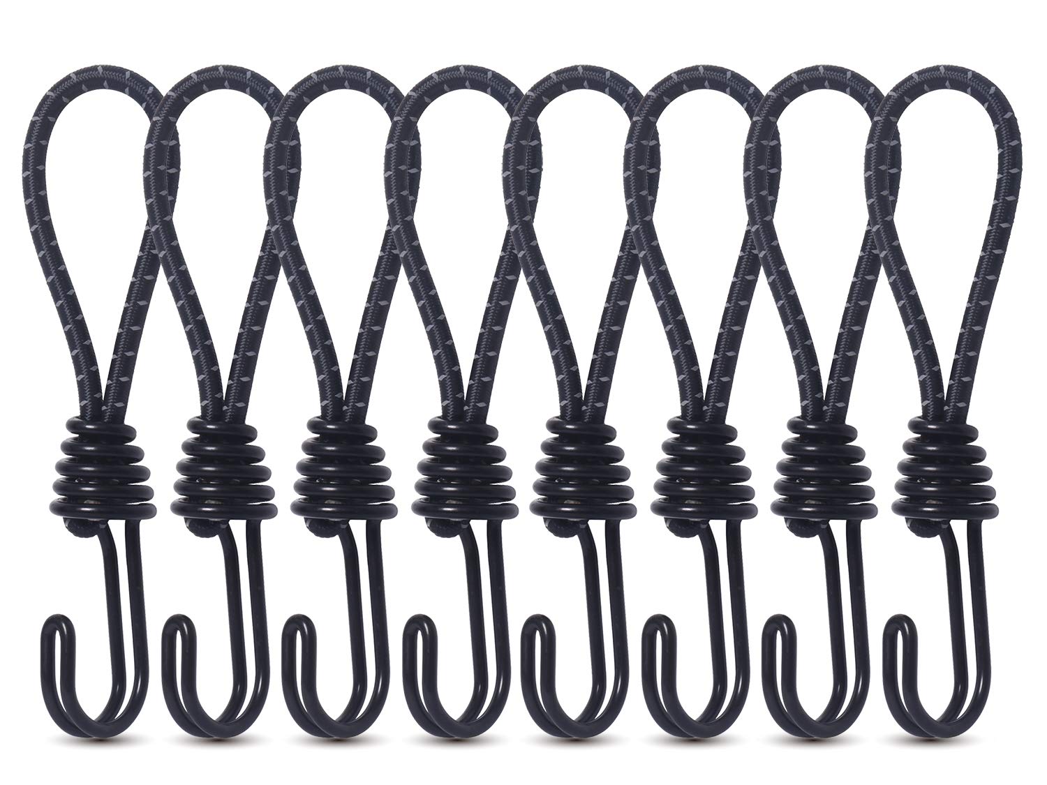 Outdoor Bungee Cords with Hooks - 8pcs Tent Elastic Rope Buckle Hook Spiral Hooks for Camping,Tent Tarp,Advertising Banners(black)