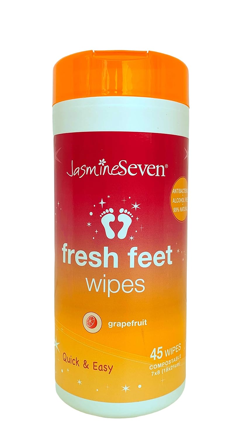 Fresh Feet Wipes -for Kids and Adults - Antibacterial Refreshing Grapefruit Wet Wipes Resealable Canister - 45 foot, hand, body wipes | by Jasmine Seven