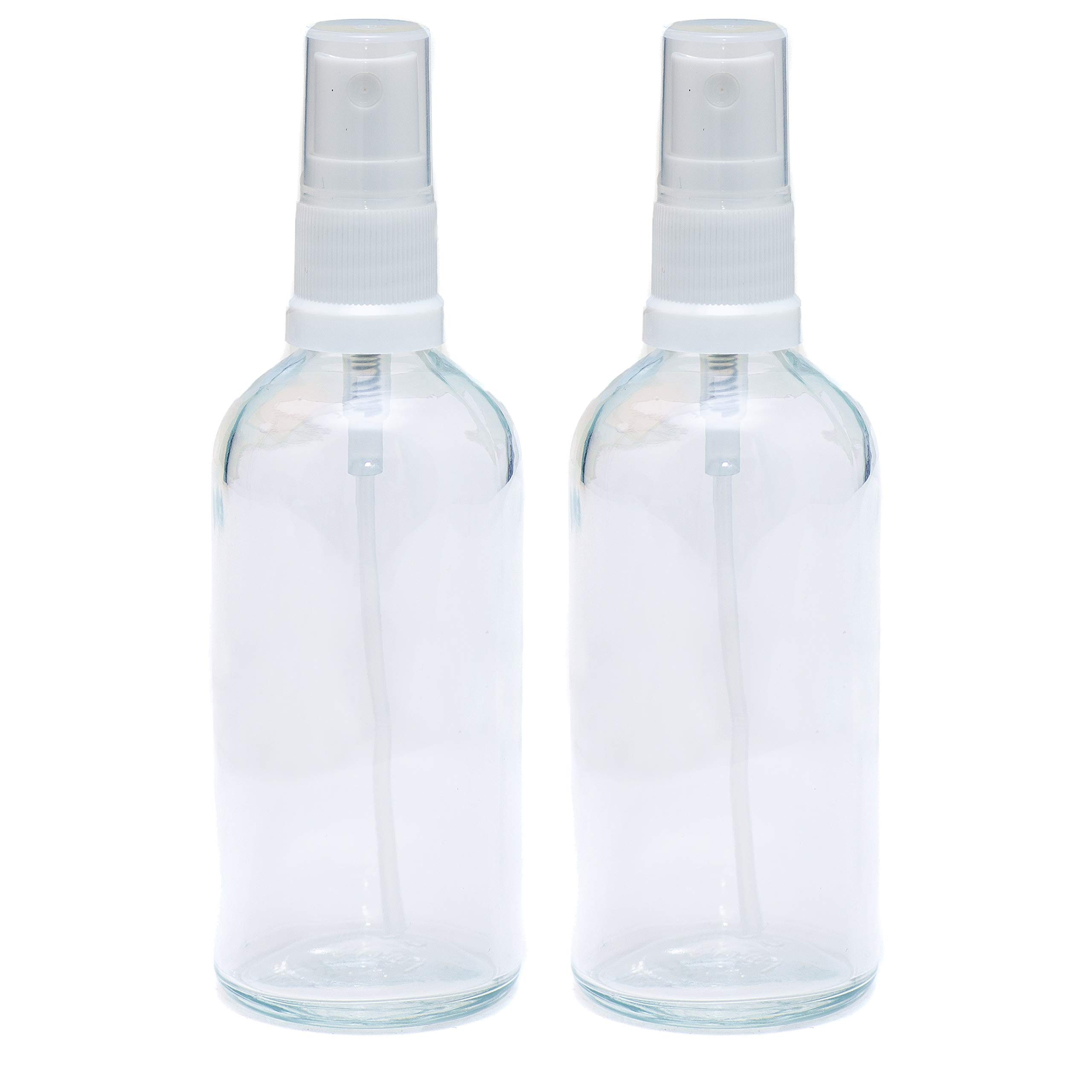 100ml CLEAR Glass Bottles with White ATOMISER Sprays - PACK of 2