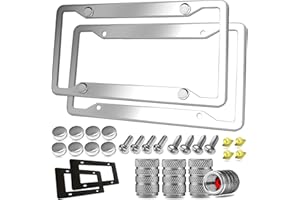 YOUOY Stainless Steel License Plate Frames- 2 Pack Mirror Polished Car Plate Holder, with Screws, Chrome Caps, Heavy Duty Rustproof Metal Front Rear Car Tag Frame