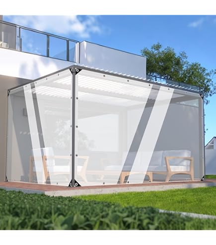 FoundGo 6' X 8'(1.8x2.4m) Clear Tarps PVC Vinyl Transparency Tarpaulin Glass With Silver Metal Grommets,Protects Against Water, UV-Ray, Tear