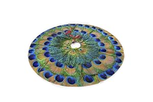 JUHUCC Peacock Feathers Christmas Tree Skirt 36 in for Christmas Decorations Skirt Rustic Xmas Holiday New Year Party Tree Mat Decor Indoor Outdoor Christmas Tree Mats