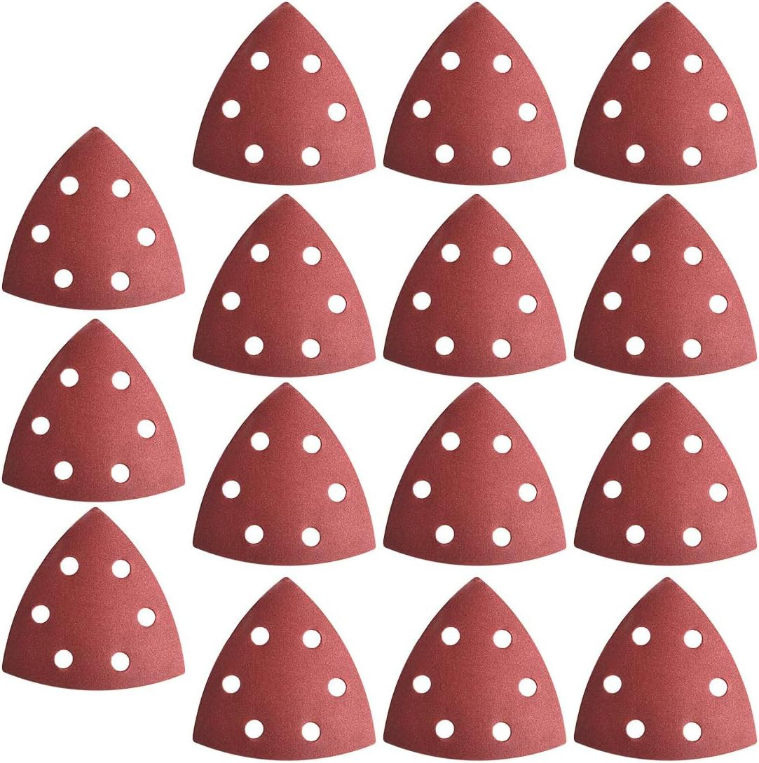 MACHSWON Triangular Sanding Paper,Triangle Oscillating Multi Tool,Hook and Loop Sanding Pads,400 Grits 6 Holes, 15pcs