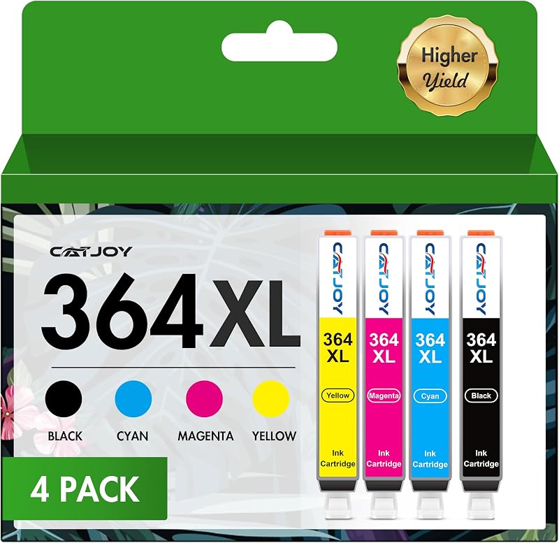 CATJOY 364XL Ink Cartridges Replacement HP 364 XL Deskjet Photosmart 4-Pack BCMY