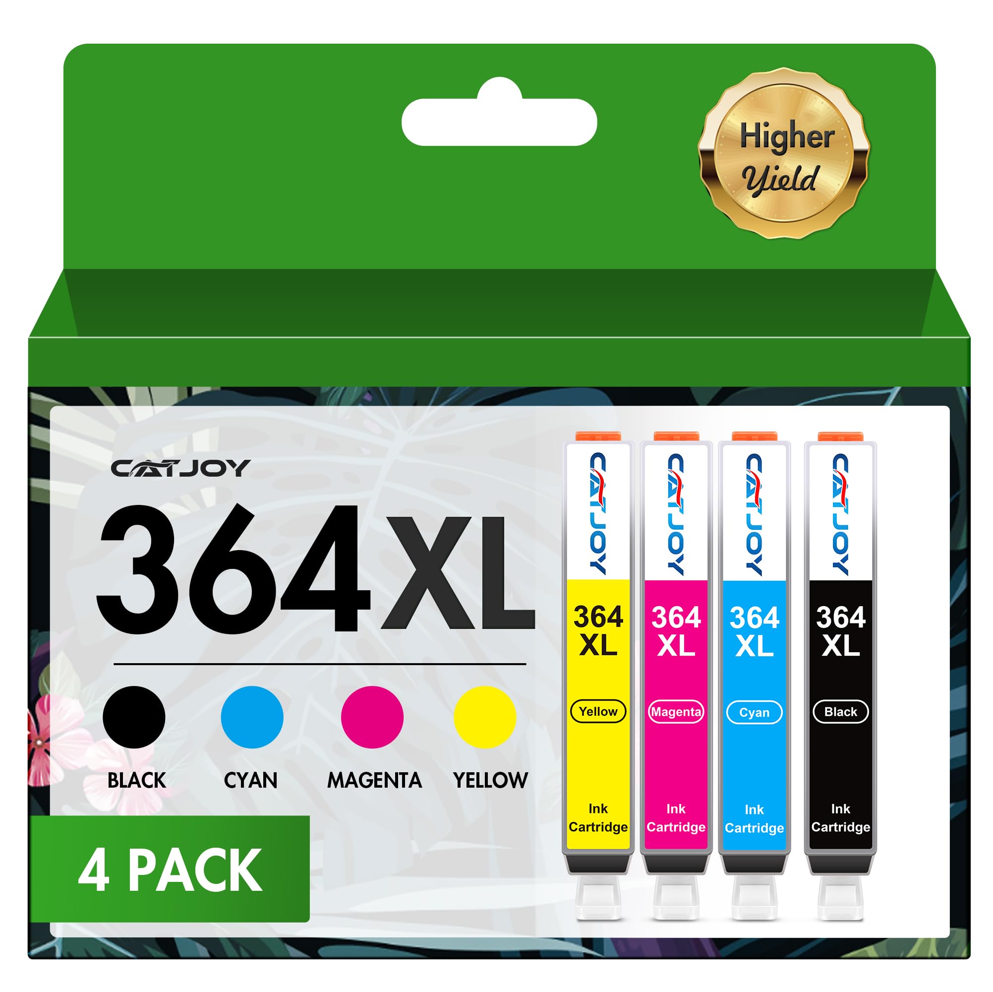 CATJOY 364XL Ink Cartridges Replacement for HP 364 XL for Deskjet 3520 3521 3070A Photosmart 5510 5520 b110 5511 5515 5524 6510 6520 6512 7510 7520 Officejet 4610 4620 (B/C/M/Y，4-Pack)