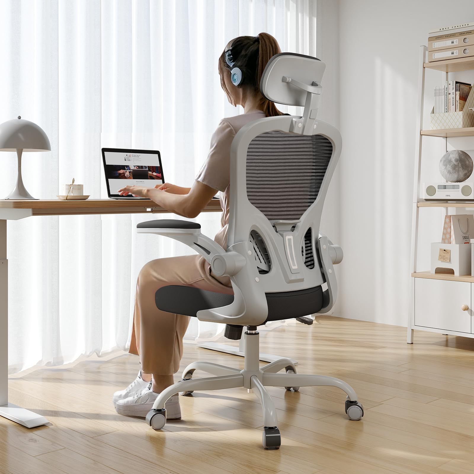 Photo 1 of Office Chair Ergonomic Desk Chair, 330LBS Capacity, High Back Computer Chair for Long Hours Comfortable, Rolling Swivel Chair for Home Office, Flip-up Armrests?Grey+Black