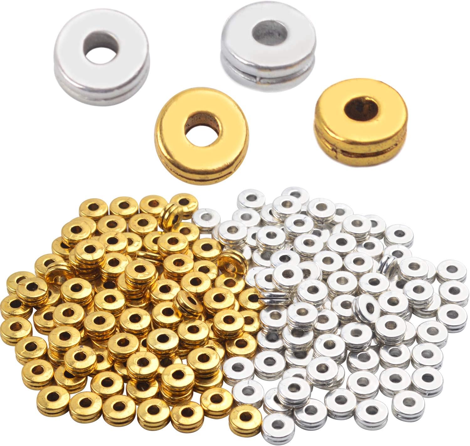 Metal Spacer Beads, 200pcs Flat Round Disc Rondelle Spacer