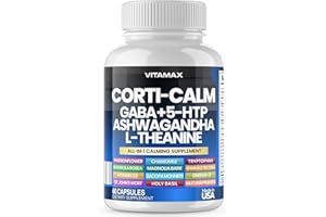 VITAMAX Corti-Calm Cortisol Supplement, L Theanine, Ashwagandha, Vitamin D 3, GABA for Relaxation, Fatigue & Focus with Ginkgo Biloba, Bacopa Monnieri, 5-HTP – Non-GMO, Made in USA – 60ct