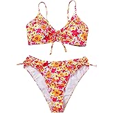 BEAUDRM Girl's 2 Piece Bikini Set Floral Swimsuit Ruched Triangle Bikini High Waisted Bathing Suit Beachwear