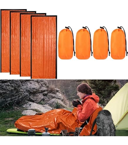 12 Notfall-Schlafsäcke (Bivvy) – Mit Aluminiumfolie, Inkl. Pfeifen & Stoffsäcken, Leicht & Kompakt Für Outdoor