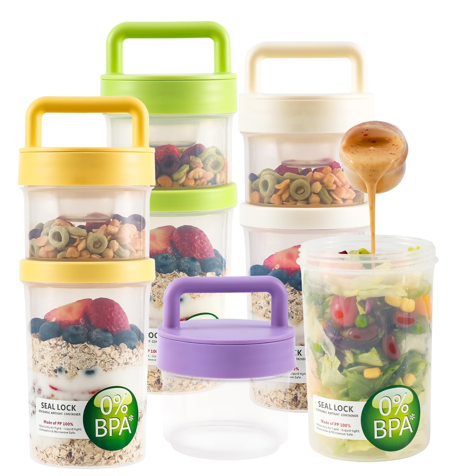 4 Pack Salad Jars,Breakfast On The Go Cups, Overnight Oats Containers,2 ...