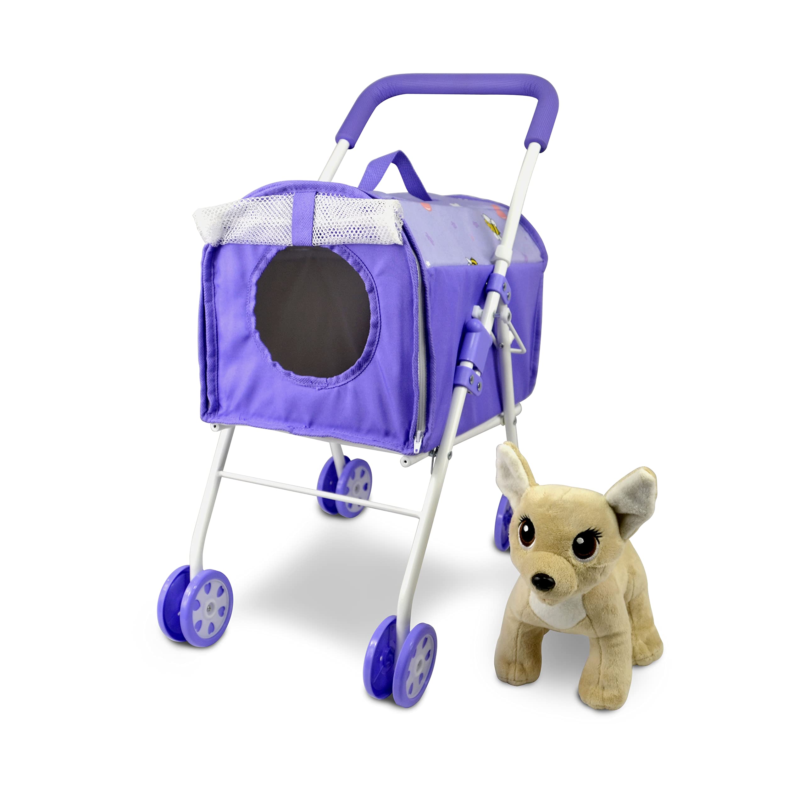 Photo 1 of ANIVIA Pet Stroller and Accessories for Kids Ages 3 to 7 Year Olds, Dog Toy for Toddlers, 2 Pieces Play Dog Set, Puppy Party Playset with 1 Pet Puppy Included Purple