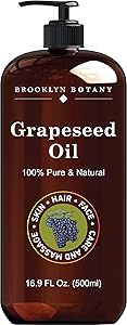 Brooklyn Botany Grapeseed Oil for Skin – 100% Pure and Cold Pressed – Carrier Oil for Essential Oils, Aromatherapy and Massage – Moisturizing Skin, Hair and Face – Therapeutic Grade – 16 fl Oz