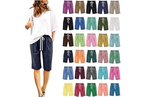 LRMQS Bermuda Shorts for Women Trendy Summer 2024 Beach Drawstring Knee Length Shorts Loose Fit Resort Wear Fashion Clothes