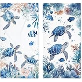 Vexlix Sea Turtle Hand Towels Set of 2 Ocean Marine Watercolor Decorative Bath Towel for Kitchen Home Spa Hotel Yoga,Bathroom Decor Accessories 14"x28"