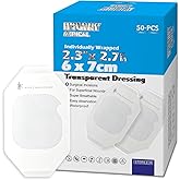 HTLARY Transparent Film Dressing 2.3" x 2.7", 50 Packs, Waterproof Wound Cover Bandage, Post Surgical Shower or Tattoo Aftercare Bandage, IV Shield, Adhesive Patches
