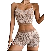 Floerns Women's 2 Piece Pajama Set Leopard Print Cami Top and Cheetah Shorts Sleepwear Pjs