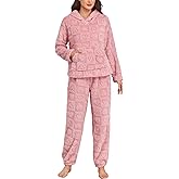 BAJAOEY Women's Fleece Pajama Set Hooded Long Sleeve Pjs Ultra-Warm Cozy Winter Sleepwear