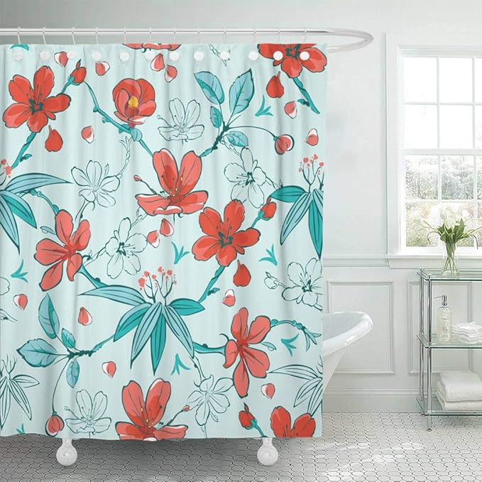 Emvency Fabric Shower Curtain with Hooks Gray