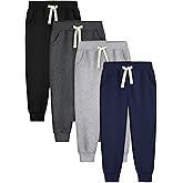 Aocku 4 Pack Boys Sweatpants Joggers Cotton Athletic Sweatpants Youth Joggers Pants with Pocket Drawstring