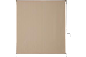 VICLLAX Outdoor Roller Shade Fabric for Porch Gazebo, Patio Cordless Blinds Roll Up Shade (7' W X 8' L), Wheat