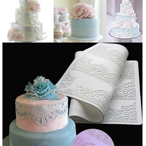 Silikonform zur Herstellung von Spitze aus Fondant zur Dekoration von Kuchen und Gebäck, Blumenmuster, zufällige Farbauswahl,