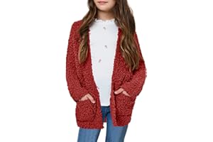 CNJFJ Girls Casual Open Front Long Sleeve Cardigan Pocket Fashion Sweater Outwear