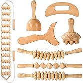 KQXTOKTY Wood Therapy Tools for Body Shaping,8 in 1 Wood Therapy Massage Tools,Wooden Gua Sha Tools,Lymphatic Drainage Massager,Maderoterapia kit,Wooden Massager Roller Rope for Body Shaping, Beige