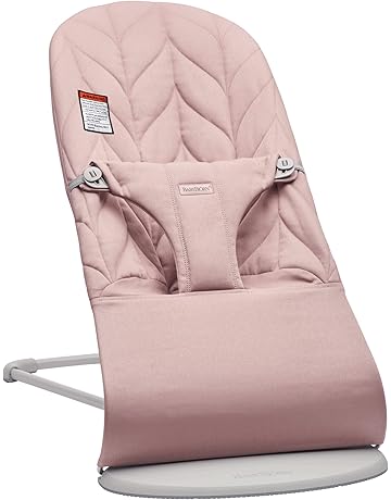 BabyBjörn Bouncer Bliss, Light Gray Frame, Cotton, Petal Quilt, Dusty Pink