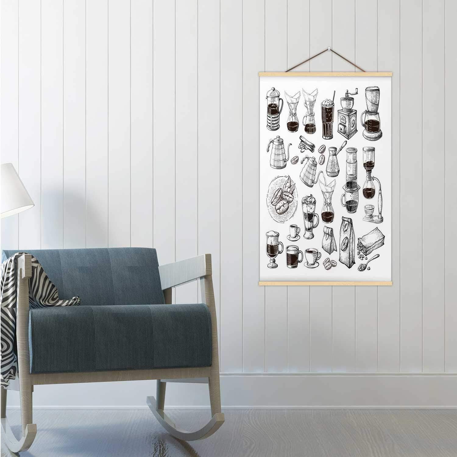 Different Alternative Brewing for Coffee Set Collection Syphon chemex cezve Pour Illustration USA,Poster Frame Coffee - Drink Poster Frame 24x35in(WxH)